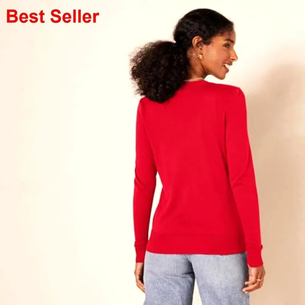 Lightweight Crewneck Cardigan Sweater, Plus Size, Cotton Blend, Button Front